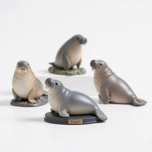 Nouveau! Figurine en résine de dugong 6 pouces - Base en jonc de mer peinte à la main, statue réaliste de mammifère marin, cadeau de conservation de l'océan - Product Image 1
