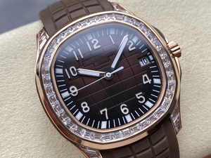 Reloj automático de lujo para hombre, de oro rosa, con esfera a cuadros color café, correa de caucho marrón, bisel con diamantes, calendario, resistente al agua, reloj de moda - Product Image 3