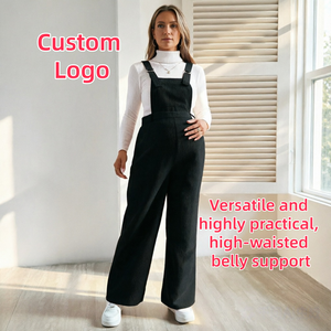 Salopette <span class=keywords><strong>Premaman</strong></span> in Velluto a Coste con Logo Personalizzato, Vita Alta, Supporto Pancia, Bretelle Regolabili, Gamba Larga, Casual - Product Image 1