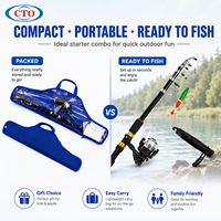 Canne à pêche télescopique portable CTO OEM 2,10 m avec moulinet, poignée EVA/bois et accessoires complets pour la pêche en lac en famille et les loisirs