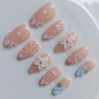 Uñas Postizas Acrílicas de Estilo Francés con Pegamento, Diseños Predefinidos, 10 Piezas, Forma de Almendra