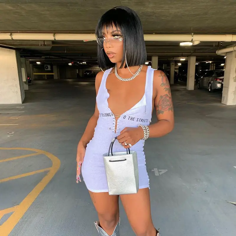 YIWU QIUDUN, облегающие белые платья с V-образным вырезом и буквенным принтом