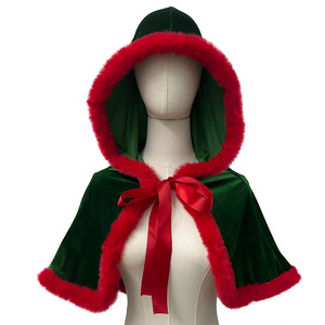 Yi Xiaoyi Conjunto de capa navideña para mujer, capa con capucha de terciopelo rojo y verde con guantes, disfraz navideño, talla adulta - Product Image 5