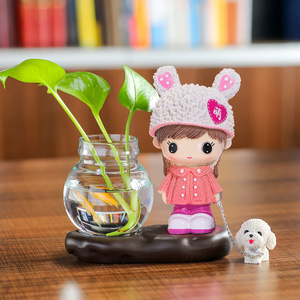 ตุ๊กตาคู่รักน่ารัก แจกันปลูกพืชไฮโดรโปนิกส์ วัสดุเรซิ่นและแก้ว ของตกแต่งบ้าน ตกแต่งทางเข้าบ้าน ของขวัญวันเกิด - Product Image 2