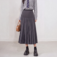 Jupe plissée mi-longue style preppy pour femme, taille haute, coupe trapèze, plissée accordéon, texture tissée, bas décontracté et tendance, vente en gros
