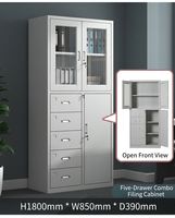 Archivador de Acero Moderno y Minimalista, con Puerta de Vidrio con Cerradura, Gabinete Bajo de Perfil Dividido para Almacenamiento de Documentos de Oficina