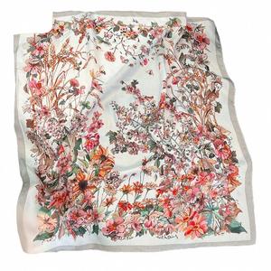 Pañuelo de Seda 100% Morera, Elegante, Vintage, con Diseño Floral, Estilo Lujoso, Cuadrado, Versátil, para Todas las Temporadas - Product Image 1