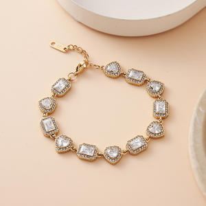 Bracelet Tennis CZ Cœur et Rectangle Plaqué Or et Argent, Chaîne de Luxe, Bijou Réglable, Cadeau Tendance pour Femme, Vente en Gros - Product Image 4