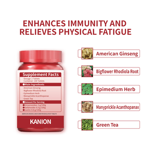 Comprimés de <span class=keywords><strong>Ginseng</strong></span> Américain et de Racine de Rhodiola Grandiflorus à Haute Concentration d'Énergie Naturelle, Certifiés GMP, HALAL, KOSHER - Product Image 4