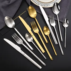 Luxury 410 utensil 4 Piece Flatware Knife Fork and Spoon silverware Gold Plated Silver Stainless Steel cutlery set for wedding