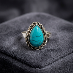 Anillo de piedras preciosas de turquesa azul de Metal de plata esterlina, cabujones, anillo de plata 925, joyería con dijes, anillos de turquesa de diseñador de pera - Product Image 1