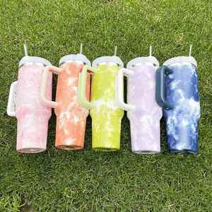 Prêt à expédier : Gobelets isothermes en acier H2.0 Tie Dye de 40 oz avec poignée et paille - Product Image 2