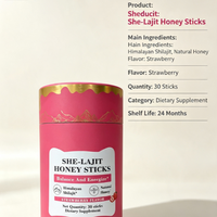 Bâtonnets de miel Shilajit à marque privée, 30 unités, pour l'équilibre et l'énergie des femmes, saveur fraise, complément alimentaire