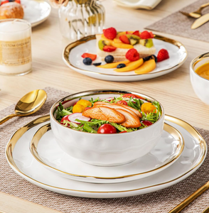 Juego de vajilla de lujo blanco con textura martillada y borde dorado, plato, tazón y platillo para hotel, restaurante, regalo de boda, venta al por mayor - Product Image 2