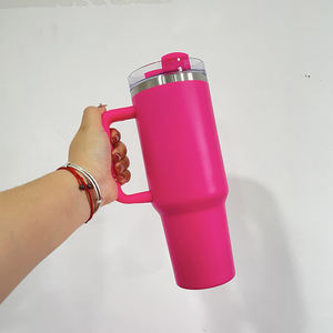 Tumbler da 40 oz con impugnatura all'ingrosso polvere rivestita a doppia parete fenicottero <span class=keywords><strong>rosa</strong></span> 40 oz con coperchio e paglia - Product Image 2