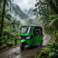 Triciclo Eléctrico ESUN Resistente a la Intemperie, Duradero y de Alta Seguridad, Motor de 72V 3000W, Tuk-Tuk Abierto para 4 Pasajeros, Uso Comercial