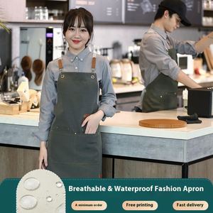 เสื้อผ้าทำงานร้านชานมพิมพ์โลโก้ตามสั่งสำหรับผู้หญิง - ผ้ากันเปื้อนผ้าแคนวาสกันน้ำ ผลิตจากผ้าฝ้ายสำหรับงานปาร์ตี้ - Product Image 3
