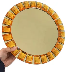 Elegant Gold Glass Charger Plates Crystal Beaded