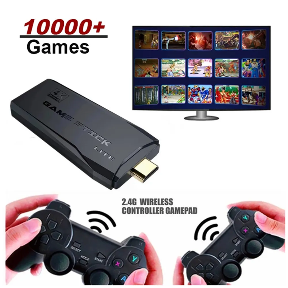 CoolRabbie M8 USB Game Stick 32G 64G Wireless Built-in 3500/10000 Games For PS1 HD 4K TV Retro Video Game Console With Gamepad