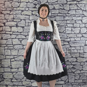Women's Bavarian Style Dirndl <b>Dress</b> Knee-Length Satin A-Line With Floral Embroidery Square Neck Three Quarter Sleeve Vintage - Product Image 1