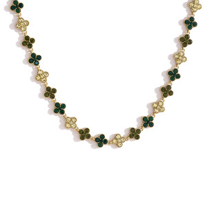 Nouveau collier luxueux en acier inoxydable, entièrement serti de zircons, trèfle à quatre feuilles, exquis, léger et luxueux, coloré, pour femmes - Product Image 5