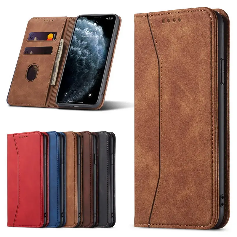 Nueva funda abatible de estilo empresarial con soporte magnético funda de teléfono de cuero adecuada para iPhone15 para Samsung S24 para Redmi 13