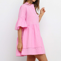 Nouveau printemps été mode col en v à manches courtes robe en mousseline de soie lâche pansement à lacets dames pull taille haute volants robes