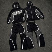 Setelan Tracksuit Techwear Reflektif Mewah dengan Cetak DTG, Jaket Berkerudung Warna-Blok dan Celana Cargo, Streetwear Pria Dua Potong