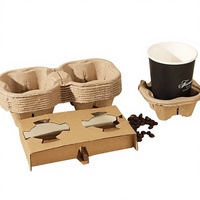 Support de tasses en carton ondulé biodégradable jetable en pâte recyclée pour vente en gros – Base d'emballage détachable simple/double/quatre tasses