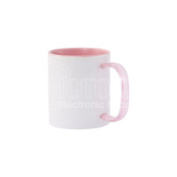 11 oz. Mug en céramique vierge pour sublimation, intérieur et poignée colorés, avec poignée en verre