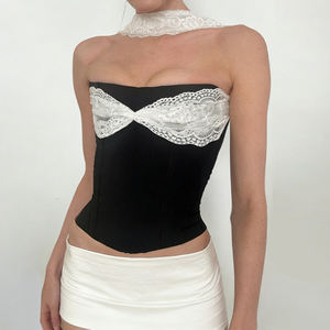Top élégant sans bretelles en dentelle respirante et bustier corset chic ajusté pour femme - Product Image 5