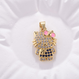 Liontin Kucing Kartun Micro Pave Cz Berlapis Emas 18k Kucing Trendi Kartun untuk Perhiasan Anak Kustomisasi DIY Pembuatan Sendiri - Product Image 5