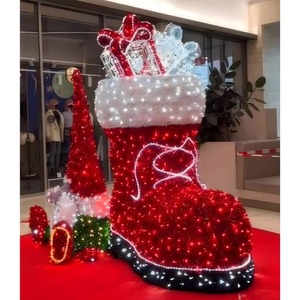 Lumières LED 3D personnalisées en forme de botte de Père Noël rouge, motif géant pour l'extérieur, lumières de Noël 3D en forme de chaussures pour l'affichage dans les parcs, les cours et les paysages de Noël - Product Image 6