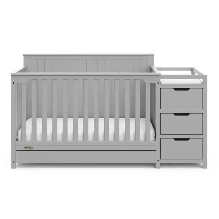 Berço europeu, cama de madeira sólida para bebês recém-nascidos, cama multifuncional, cama de madeira com gavetas, série marrom