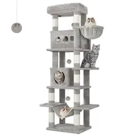 Arbre à chat multi-niveaux de 170 cm, tour pour chat d'intérieur, 8 poteaux à gratter, hamac avec pompons pour chats