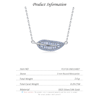 Collier en argent S925 avec pendentif feuille élégant, style forêt, entièrement pavé de baguettes coniques, 0,29 CTW, chaîne simple