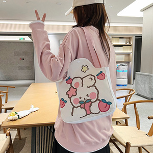 Bolsos de compras de lona de hombro de conejo de dibujos animados lindo de gran capacidad para mujeres de moda para uso callejero y escolar - Product Image 2