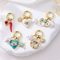 Pendentif en or 14 carats plaqué or avec zircone et perle de style baroque, charme de collier DIY vintage en forme de cœur œil de diable