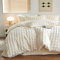 Vente en gros sur mesure Simple classe a Toscane Faux lapin peluche bulle velours 4 pièces drap de literie toutes saisons housse de couette ensemble