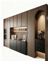 Buffet d'appoint personnalisé de style mid-century, armoire de cuisine intégrée avec niche pour appareils électroménagers et arche de présentation