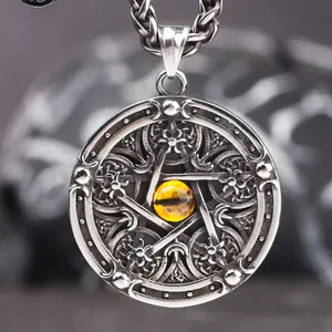 Hiphop Jewelry High Quality 316L Stainless Steel Devil's Eye Design Necklace Vintage Style Punk Pentagram Pendant