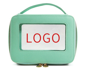 <b>Travel</b> Toiletry Cosmetic Zipper <b>Makeup</b> Organizer <b>Bag</b> Waterproof Storage <b>Bag</b> Handbag Custom Logo <b>Travel</b> PU Leather <b>Makeup</b> <b>Bag</b> - Product Image 1