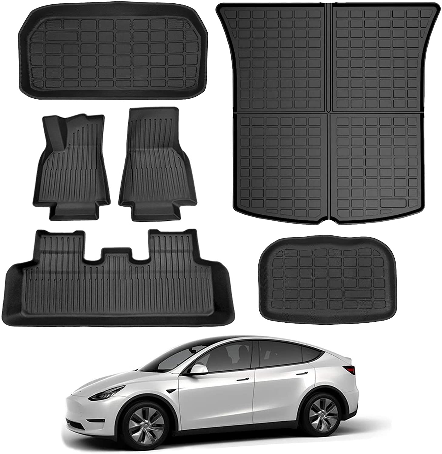 All Weather Floor Mat 6pcs Front Rear Cargo Liner Mat Waterproof Anti-Slip Floor Mat Custom Fit for Tesla Model Y