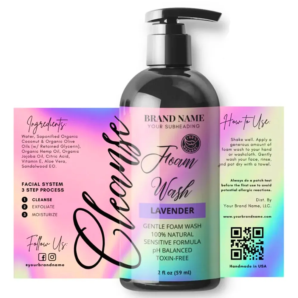 Autoadesivo impermeabile personalizzato Bopp vinile Logo Design stampato rettangolo grande Shampoo prodotti cosmetici etichetta per l'imballaggio