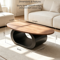 Table basse ovale en bois de noyer de qualité E1, base en C noire, table centrale moderne robuste pour salon, bureau à domicile