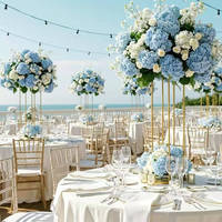 Bouquet de fleurs en soie cascade 80 cm, Hortensia et Rose bleu et blanc, toucher réel, boule de fleurs 70 cm pour décoration de table de mariage, fournisseur de mariage