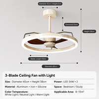 Ventilateur de plafond moderne silencieux avec éclairage LED pour la maison, la chambre, l'hôtel, le salon, le restaurant, le bureau, décoration, ventilateur central, lustre, lampe, pales en ABS