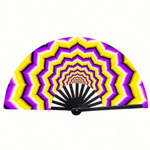 Abanico de mano plegable de bambú negro de 33 cm personalizado para Kung Fu, con reacción a la luz, abanicos grandes para danza - Product Image 5