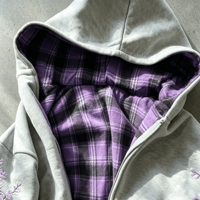 Hoodie Zipper Reversible Plaid Custom Ouna Manufacturer untuk Pria, Jaket Double Zipper, Potongan Boxy, Bahu Jatuh, 2-in-1, Gaya High Street