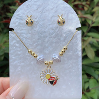 Grosir gaya Retro klasik 18K rantai bola berlapis emas Set perhiasan Ladybug, cocok untuk acara hadiah